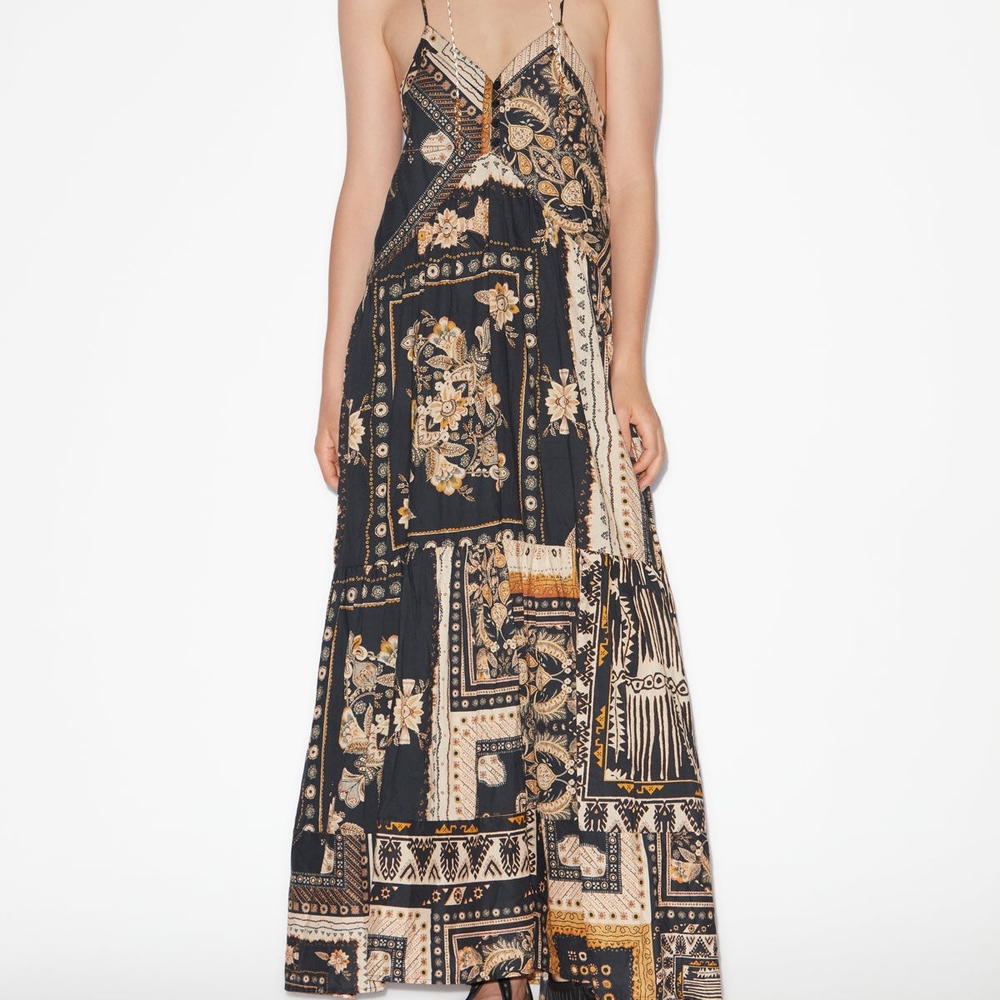 Isabel Marant Black and Ochre Midi Dress